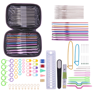 Winnereco 22pcs Yarn Crochet Needles Set Art Craft Crochet Hooks Pin Set Handmade Practical Stainless Steel Knitted Craft Kit