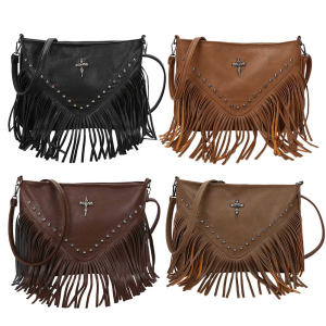 Women PU Vintage Small Handbag Large Capacity Bohemian Messenger Bag Adjustable Strap Tassel Hobo Bag for Outdoor Travel