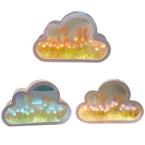Ueblock✈ Handmade Cloud Tulip Night Lights DIY Material Package Mirror Tulips Flower Light Valentines Day Gifts Home Decor