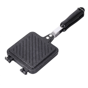 Premium Aluminum Nonstick Double Sided Toast Pan with Secure Locking Clip