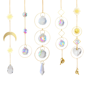 【New Arrival】 Garden Decor Wind Chime with Moon Sun Heart Crystal Ball Light Catcher for Outdoor Use