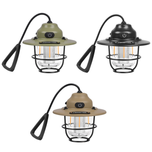 Winnereco LED Camping Lamp 1200mAh Retro Hanging Tent Lamp 2700K/6500K Mini Metal Chandelier IPX4 Waterproof Stepless Dimming Type C Charging for Fishing Hiking