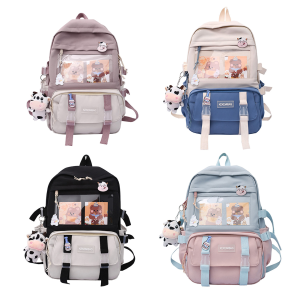 【New Arrival】 Colorful Womens Canvas Backpack with Preppy Style and Pendant for Daily Use and Travel