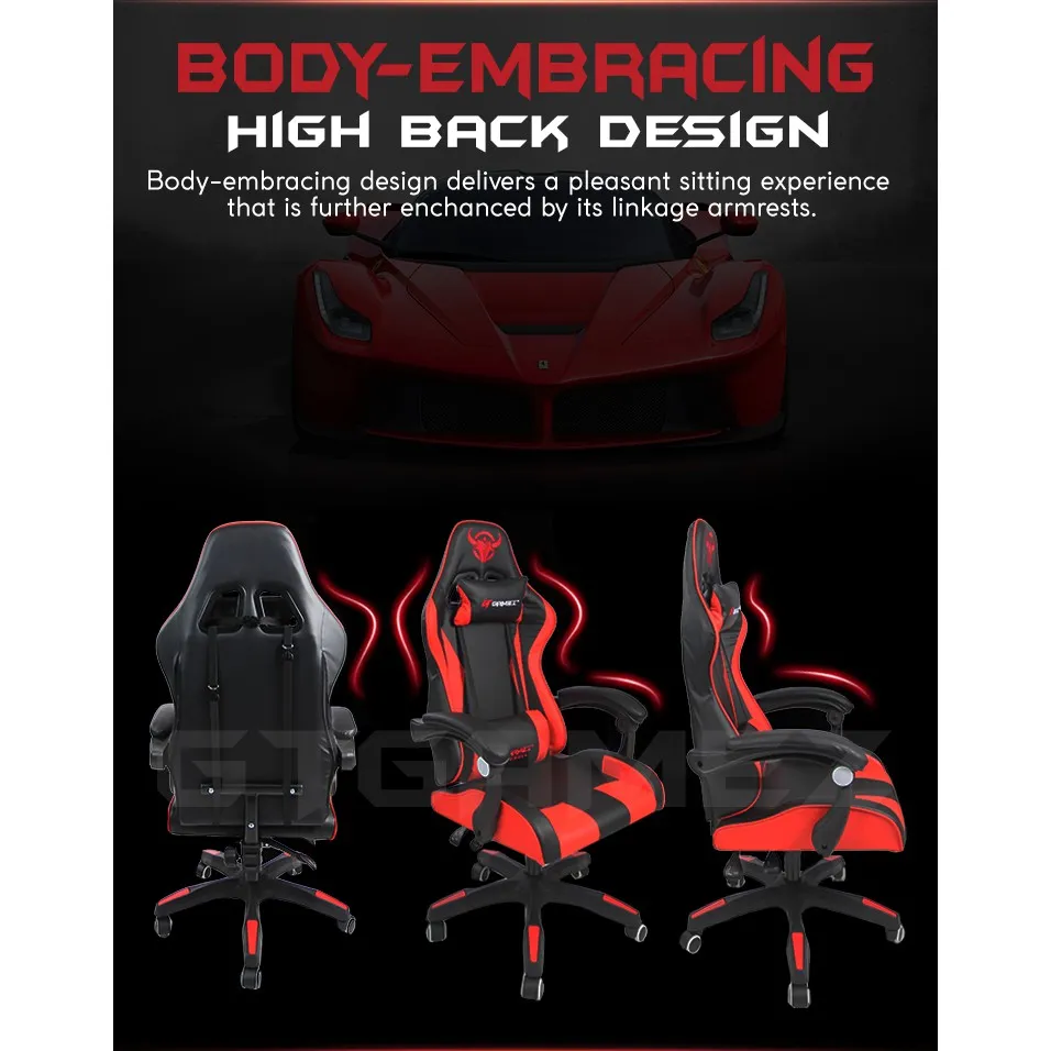 Gtgamez Gaming Chair Racing Chair With Ergonomic Backrest Height