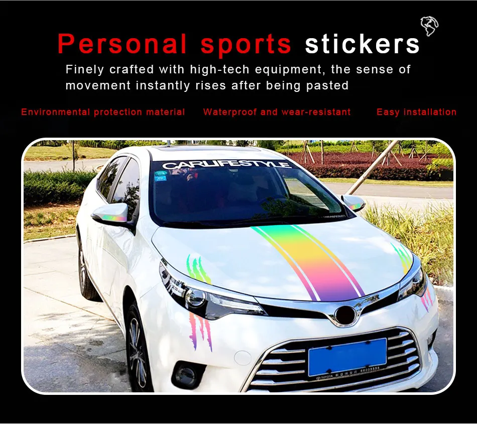 BLAJR 5-Piece Racing Stripe Vinyl Decal Kit For Cars & Trucks - DIY Hood, Door, Mirror Stripes