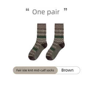 MADEN | Retro Fair Isle Knitted Cotton Mid-Calf Socks