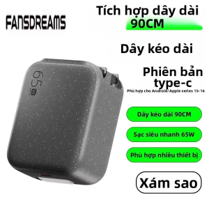 fansdreams | Sạc Nhanh 65W Tương Thích Apple Huawei Dây Cáp Thu Rút