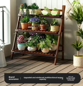 ZHUSHANXIA | Folding Balcony and Living Room Wooden Multi-level Plant Stand