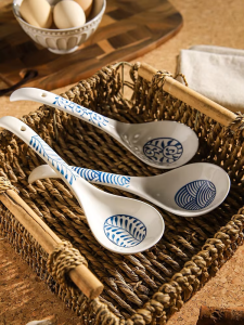 SHELI | Large Ceramic Soup Spoon Long Handle Porridge Serving