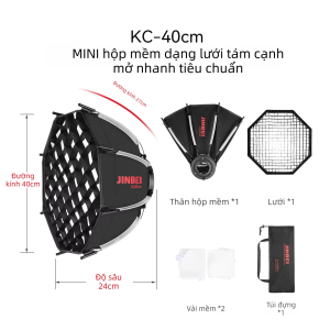 Jinbei | Hộp khuếch tán ánh sáng flash ngàm Bowens sâu dễ lắp đặt kèm lưới
