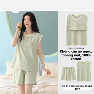 MiiOW |Bộ đồ ngủ cotton có đệm ngực mỏng nhẹ mùa hè