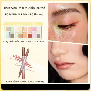 cheeryep | Bộ Phấn Mắt & Son Môi Đầu Kép Mini Thu Đông 16 Màu