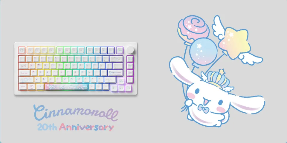 Original Akko 5075B Plus Cinnamoroll RGB tri-mode Wireless Bluetooth  Mechanical Keyboard 82-Key with Knob Hot-swap Gaming Keyboard