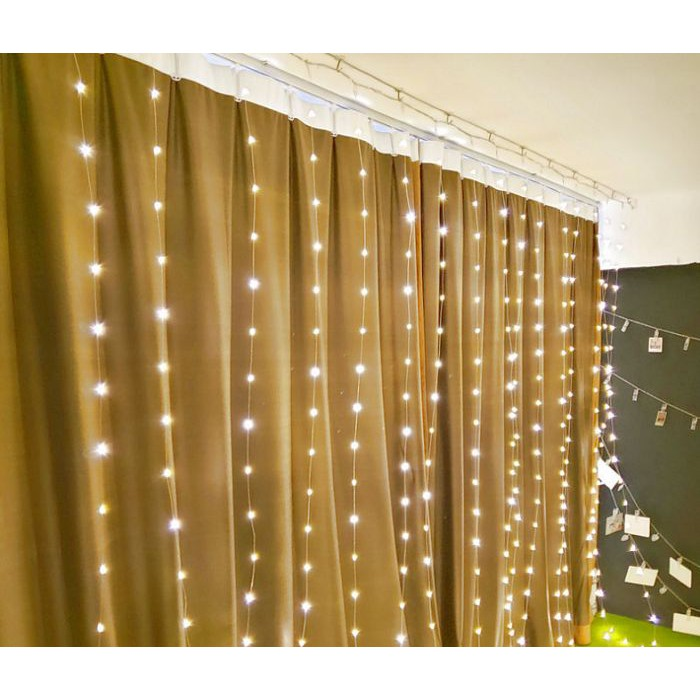 Đèn rèm led nháy hạt ngọc 3x2m, dây đèn trang trí ngoài trời, trong nhà ...