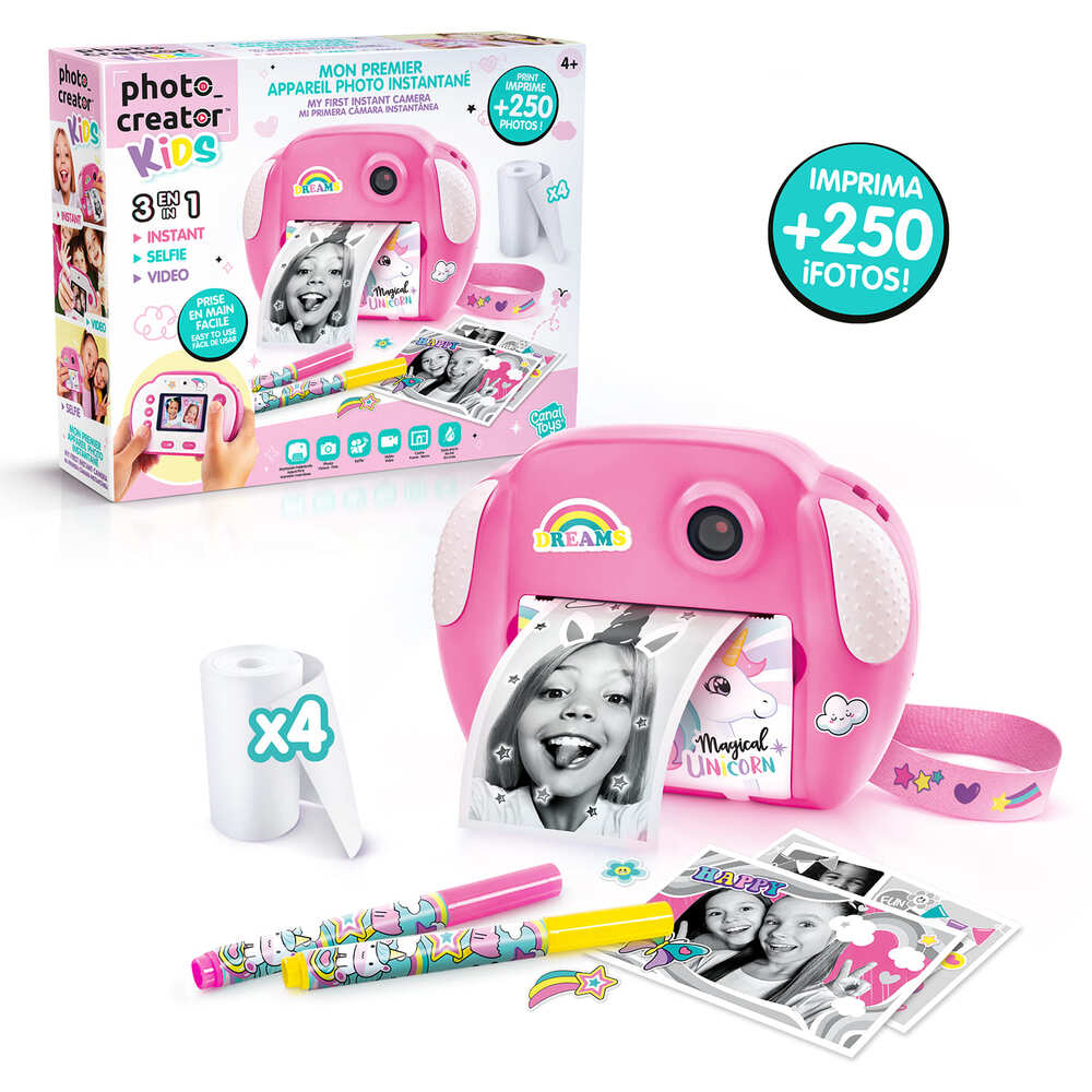 Mi Primera Cámara Instantánea 3 en 1 para niños con 4 rollos de papel y 4 Rotuladores - My Fisrt Instant Camera Photo Creator Kids - Photo Creator - Canal Toys - CLK013 - 1