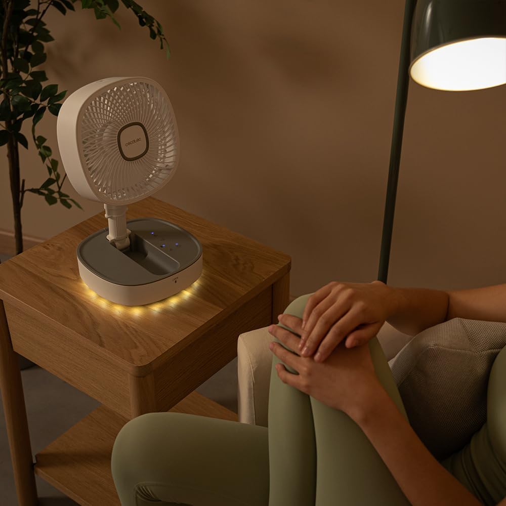 Cecotec Ventilador Portátil Plegable con Luz LED EnergySilence 1000 FoldAir Portable. Batería 8000mAh, Oscilación Automática, 10 Pulgadas, 3 Velocidades, Luz en 3 Tonos y Control Táctil - 1