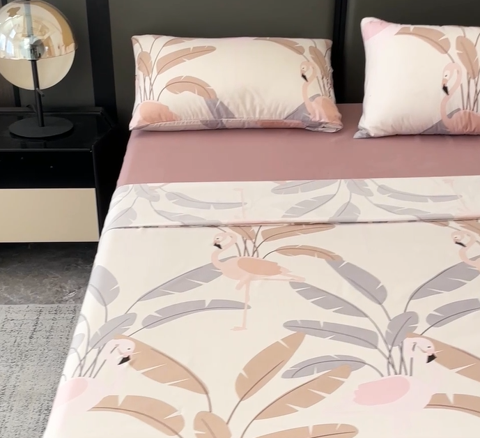Juego de sábanas 4 piezas cama 135cm/150cm/180cm Estampado animal flamenco Color primavera - verano - 1