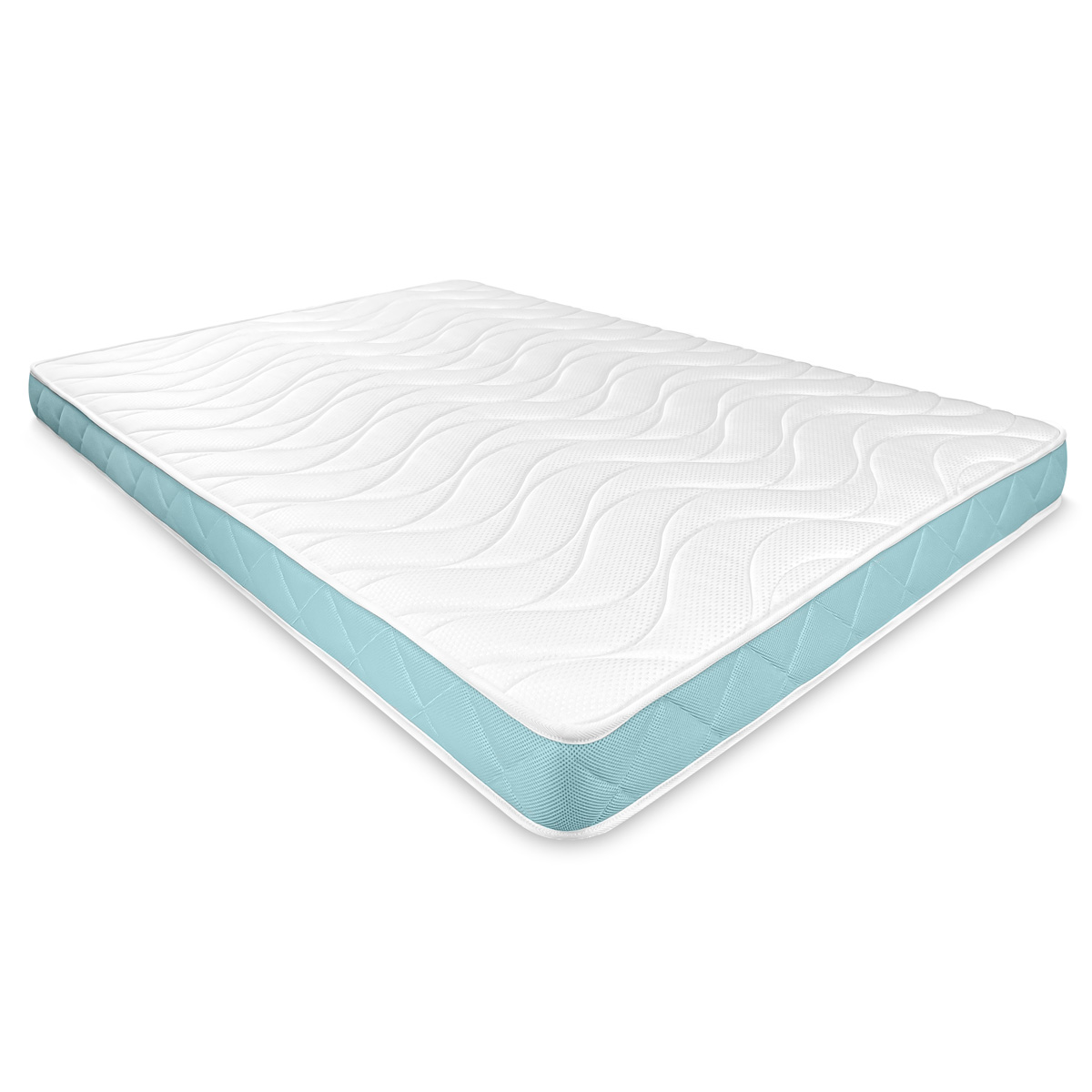 Colchón viscoelástico Juvenil Teo - Altura 15 cm (+- 2cm) - Blanco/Azul turquesa - Firmeza Media Baja - Reversible Verano/Invierno - Transpirable - Somnia Descanso - Fabricado en España - 1
