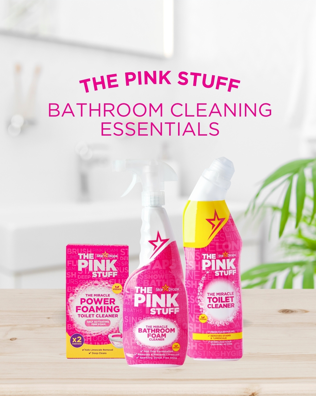 Stardrops The Pink Stuff Baño Espuma Limpiadora WC 9x100g para Inodoros (9 sobres x 100g) – Polvo activo limpiador espumoso para inodoros Pink Stuff The Miracle Foaming Toilet Cleaner - 1
