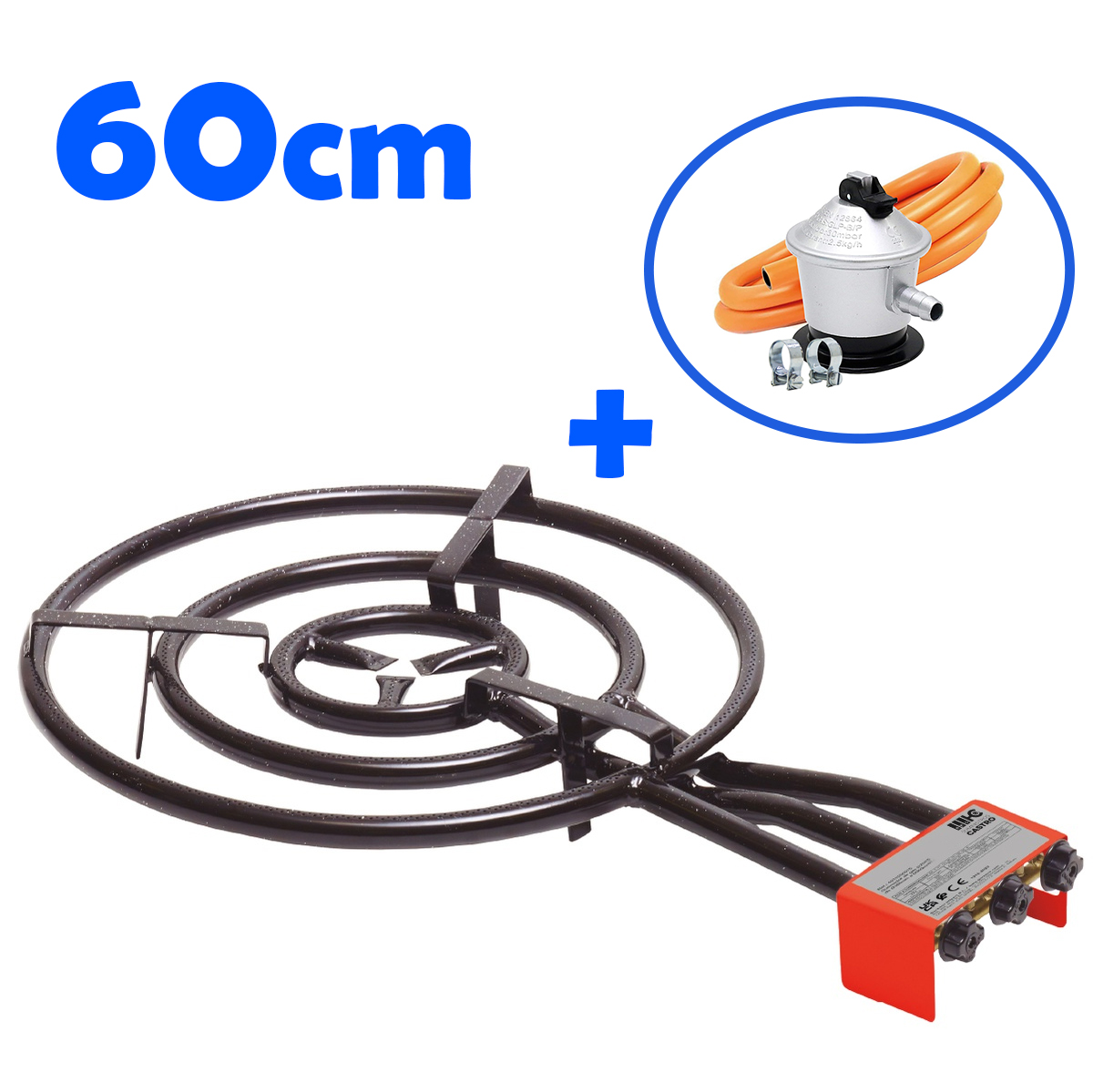Paellero de gas 60cm con regulador, manguera de butano y abrazaderas | Rosco quemador de 600 | GSC Evolution - 1