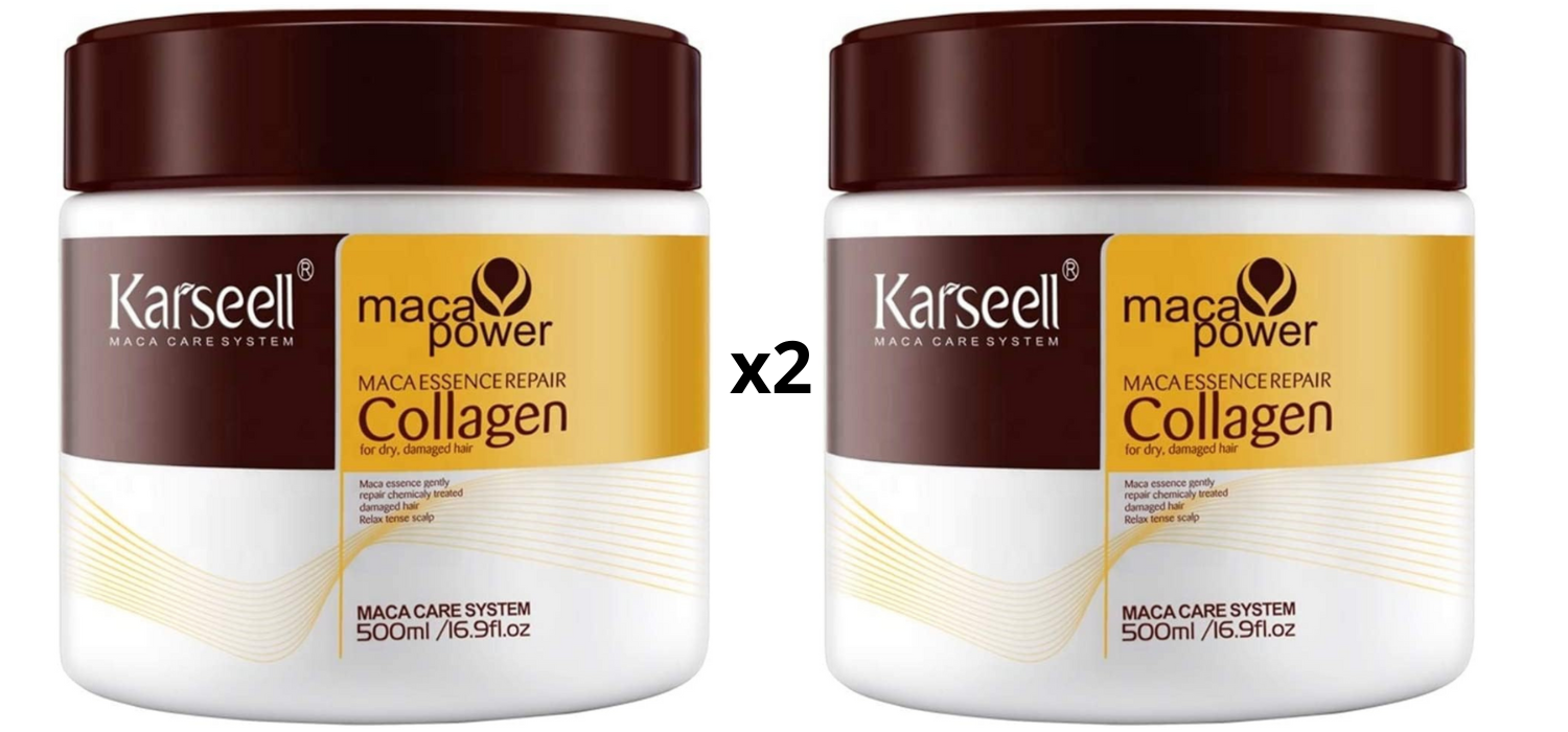 KARSEELL Pack de 2 - Mascarilla Pelo Máscara Capilar Reparación Profunda Cabello Seco y Dañado Colágeno Aceite de Argán Antifrizz Acondicionador Maca y Ácido Hialurónico Alisado Hidratación Intensa Todo Tipo de Cabello - 2 x 500 ml. - 1