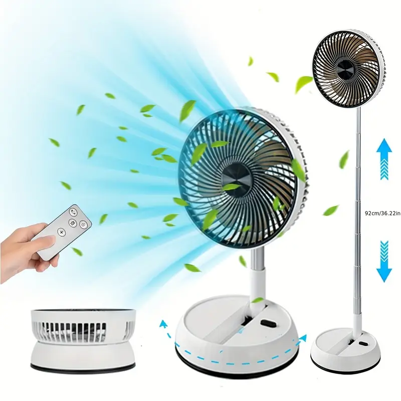 Ventilador de Pie Portátil Recargable por USB con Mando a Distancia - Cabezal Agitador Automático, Aleación Metálica, 5W, Uso en Interior/Exterior, Batería de 6000mAh, Ideal para Casa, Oficina o Actividades al Aire Libre, Ventilador Portátil de Exterior | - 1