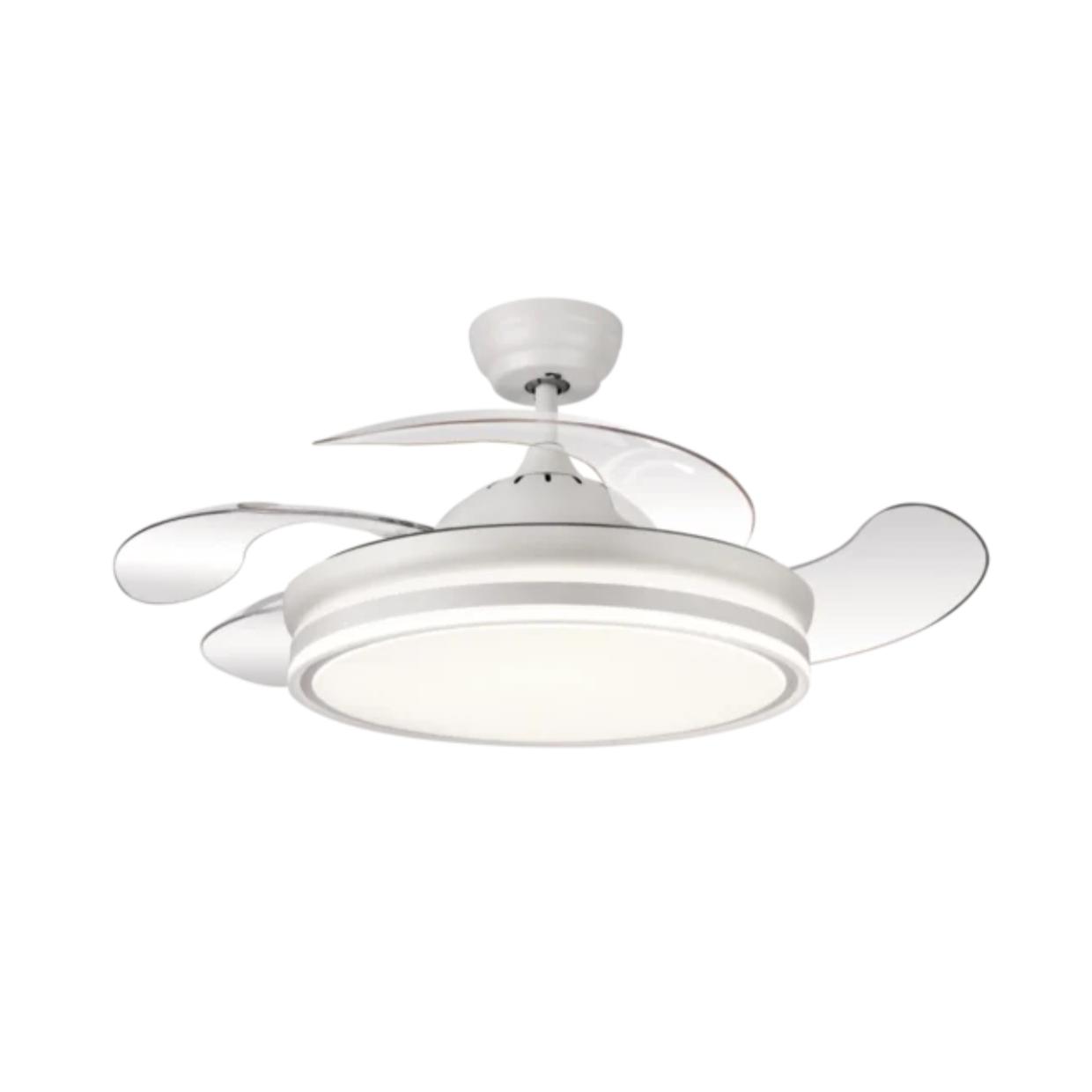 MIMAX VENTILADOR DE TECHO ALTA GAMA, CALIMA BLANCO- LUZ LED.109CM DIAM, 50CM aspas plegadas. SUPER SILENCIOSO, MOTOR DC, ASPAS RETRACTILES, LUZ LED REGULABLE DE 2700K A 6500K (CALIDA, DIA, FRiA) FUNCION INVIERNO/VERANO, FUNCION MEMORIA LUZ CALIDAD - 1