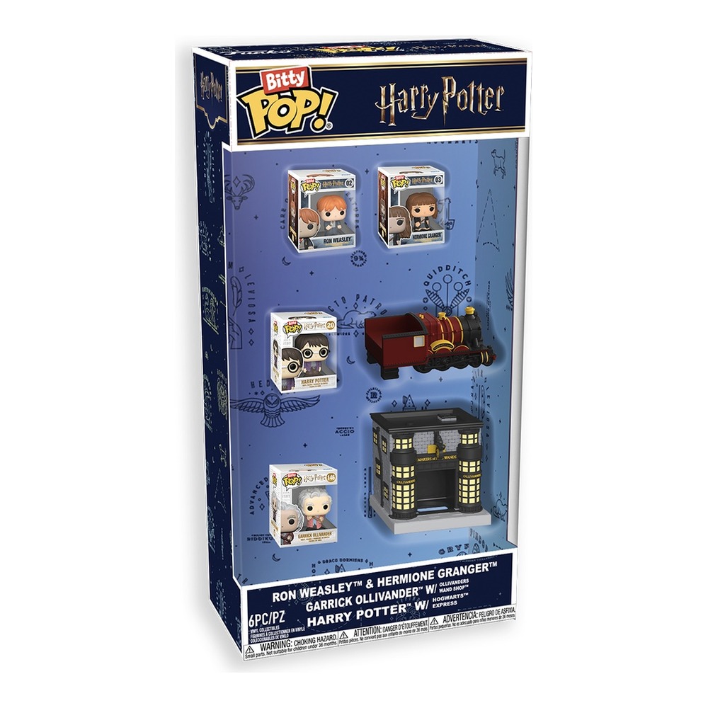 FUNKO BITTY POP! HARRY POTTER PACK DE 6 - TOWN, RIDE, HARRY, HERMIONE, RON, GARRICK OLLIVANDER, 91760, TIENDA CON LICENCIA OFICIAL, FIGURA, JUGUETE, CABEZÓN, VINILO, MUÑECO, MAGOS, TREN, HOGWARTS - 1