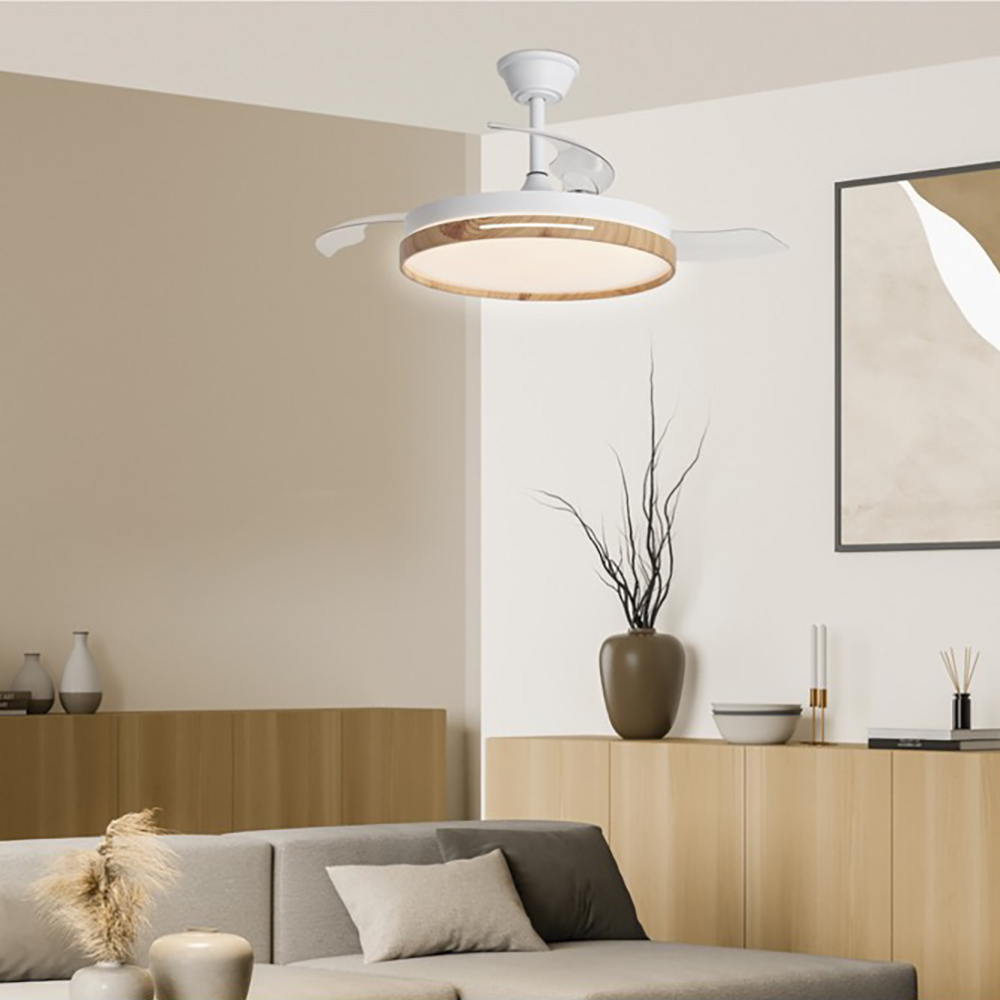 Ventilador de Techo Moderno 66W con 4 Aspas Retráctiles, Luz LED 36W, Motor DC 30W, 6 Velocidades, 3CCT, Control Remoto iotostark-LEDUNI - 1
