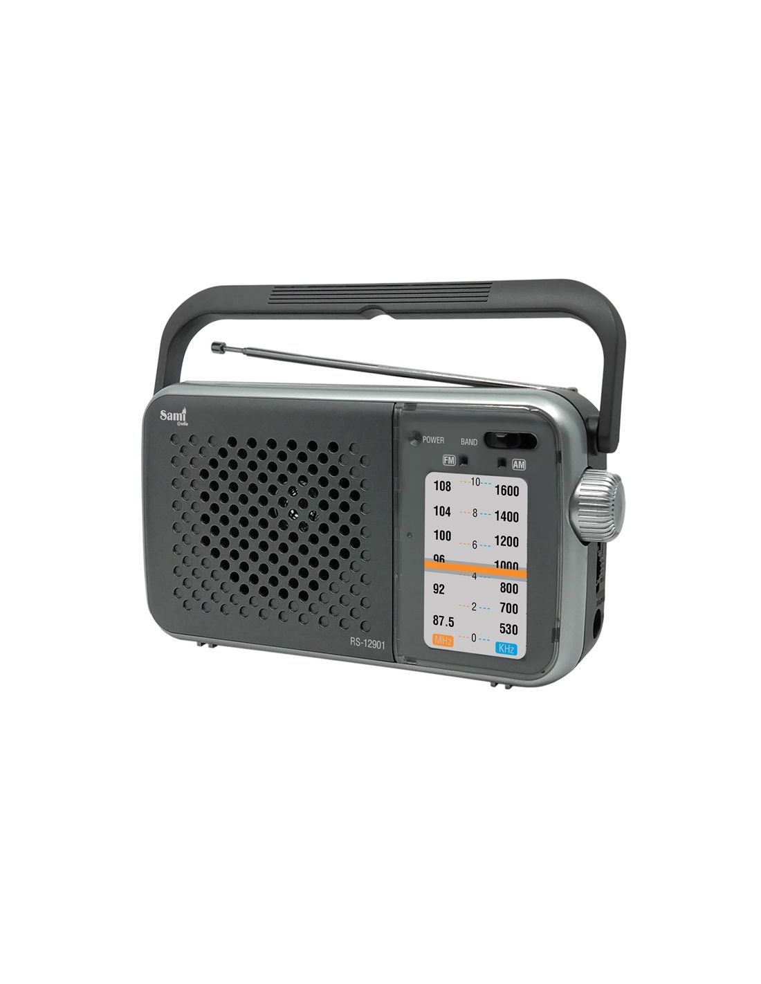 Radio Portátil SAMI RS-12901 AM/FM con Asa y Ruedas Giratorias – Radio de Emergencia a Pilas y Corriente AC/DC - 1