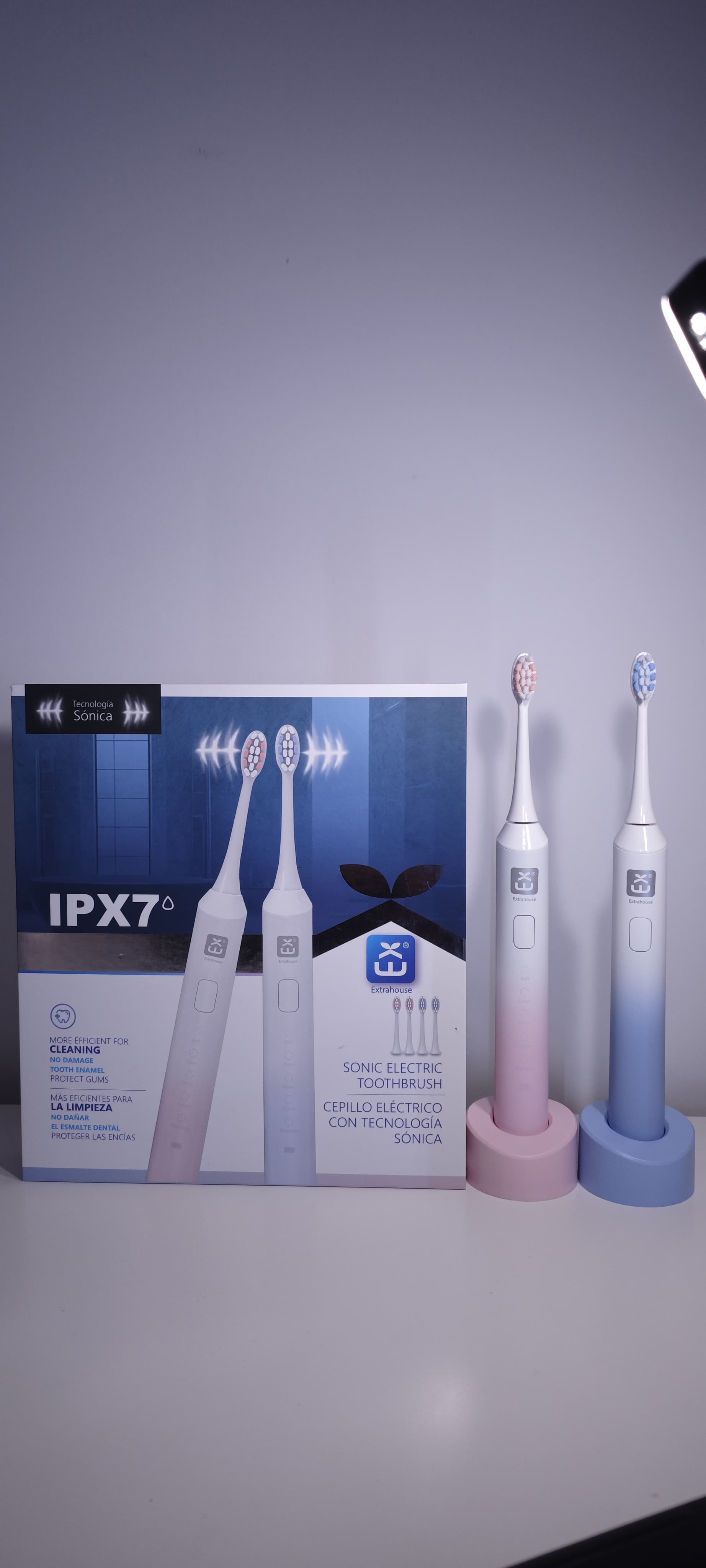 Pack de 2 Cepillos de Dientes Eléctrico Sónico con 38.000 vibraciones/min, elimina el 99,99 % de la placa. 5 modos, temporizador de 2 min, carga USB-DC, impermeable IPX7, al Mejor Precio - Extrahouse - 1