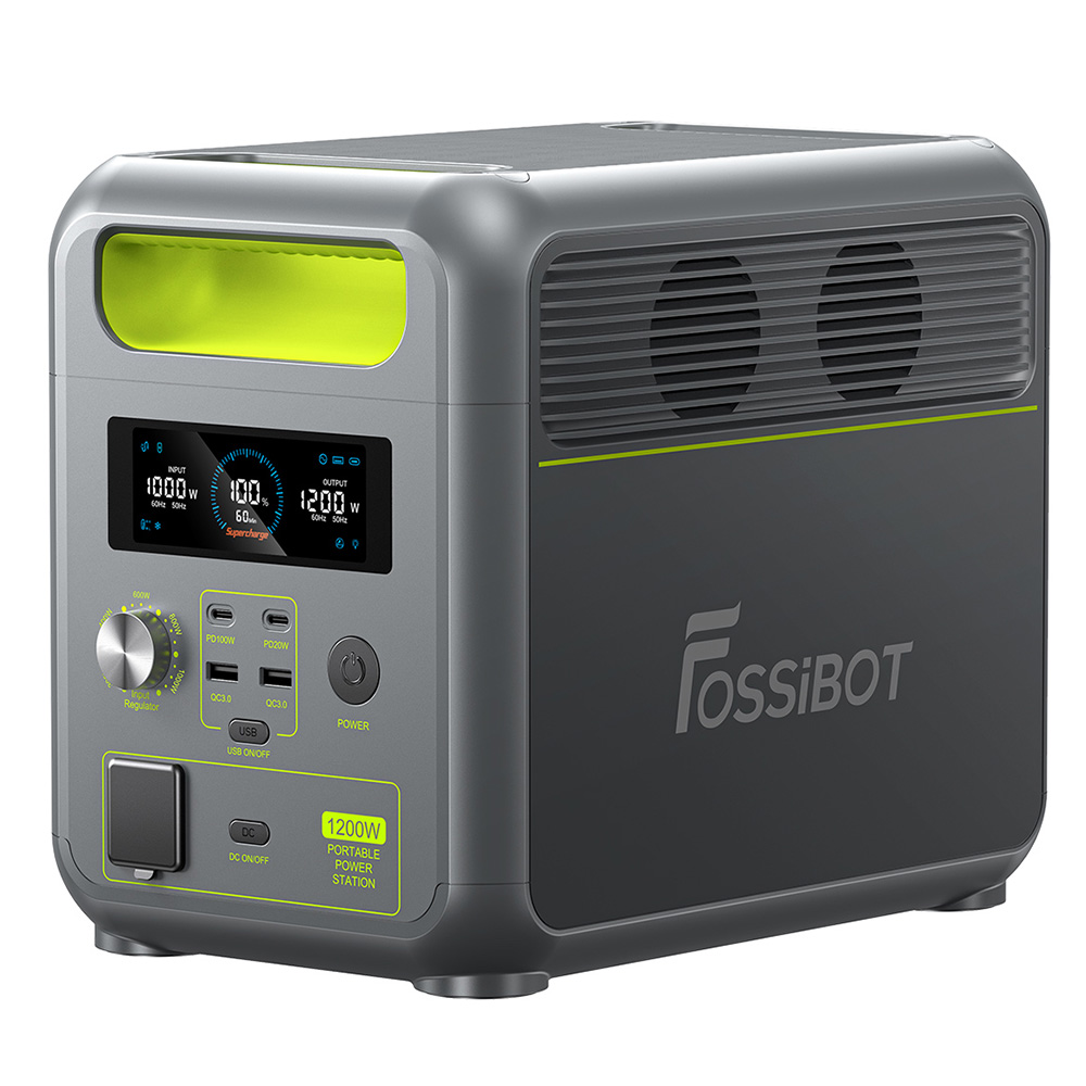 FOSSiBOT Estacion de Energia Portatil F1200, 1024Wh LiFePO4 Batería con 2 Salidas AC 1200W (2400W Pico)，0-80% en 49 Min, Estación de Energía Solar Para Camping, Viajes, Cortes de Electricidad - 1