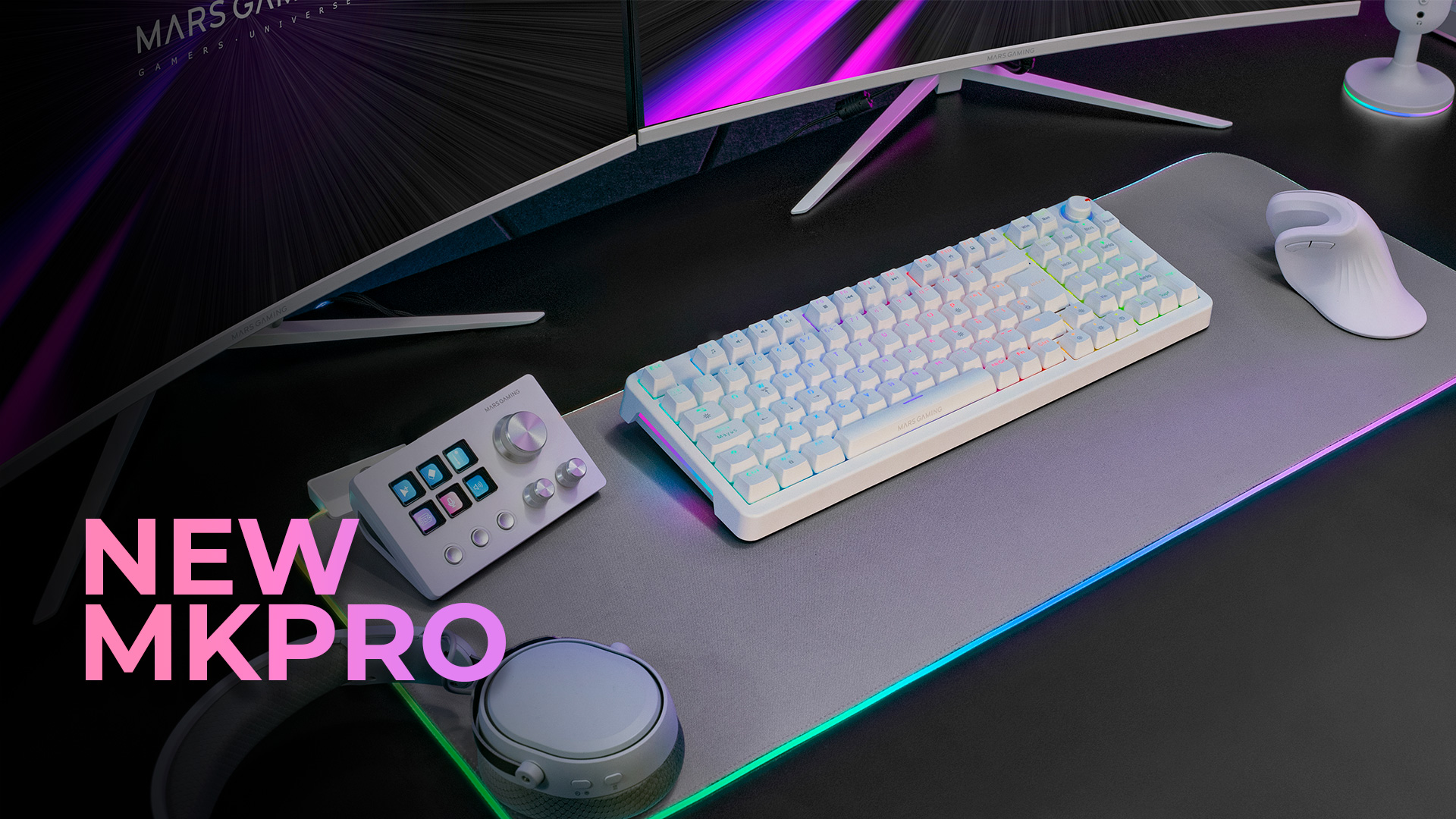 Mars Gaming MKPRO, Teclado Mecánico Gaming Completo, RGB Chroma, Switches Hot-Swap Mecánicos, Antighosting, Rueda de Control, Software Avanzado, Multiplataforma, Switch Silent , Idioma Español, Francés, Portugués, Italiano o Americano, Blanco - 1