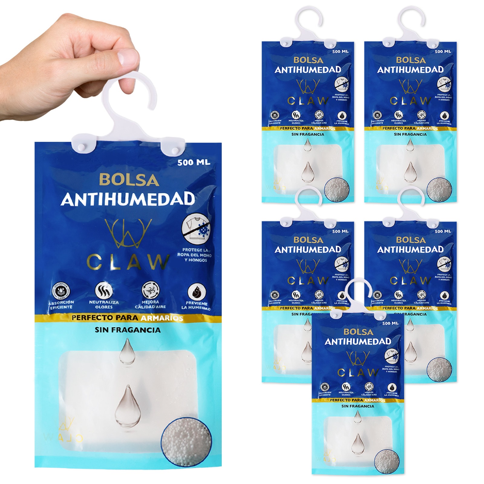 CLAW PROJECT Pack de 12 Bolsas Antihumedad Armario Ropa – Deshumificador Percha Colgante Garaje – Elimina malos Olores - Absorbente Humedad Trastero, Ventanas, Barcos, - 1