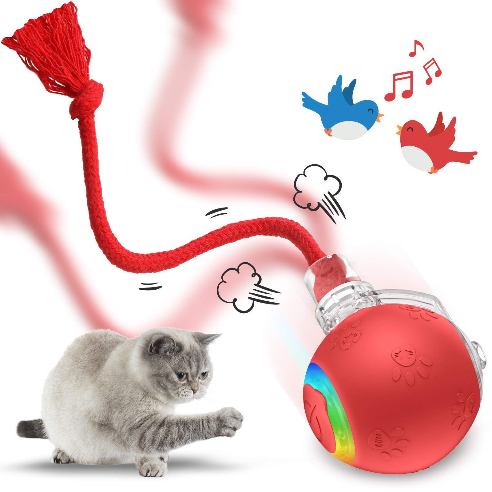 Juguete Gato Juguete Interactivo USB Recargable con Pelota sobre Alfombra y Gorjeo de Pájaros, Juguete para Perros, Divertido Antidepresión GIFT para Gatos y Perros - 1