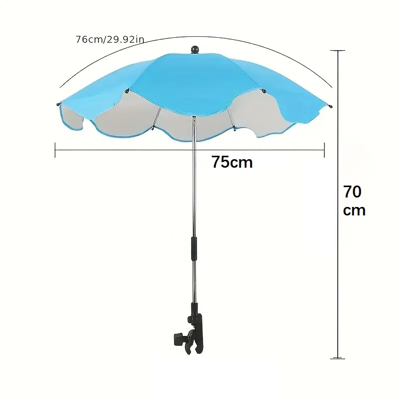 YUM HOUSE-Parasol para carrito de bebé carro de bebé, ancho 75x largo 70cm, con protección anti-UV, Pinza apertura hasta 3cm, ángulo ajustable/Para-sol per a carret de nadó carro de nadó, ample 75x llarg 70cm, amb protecció anti-UV. - 1