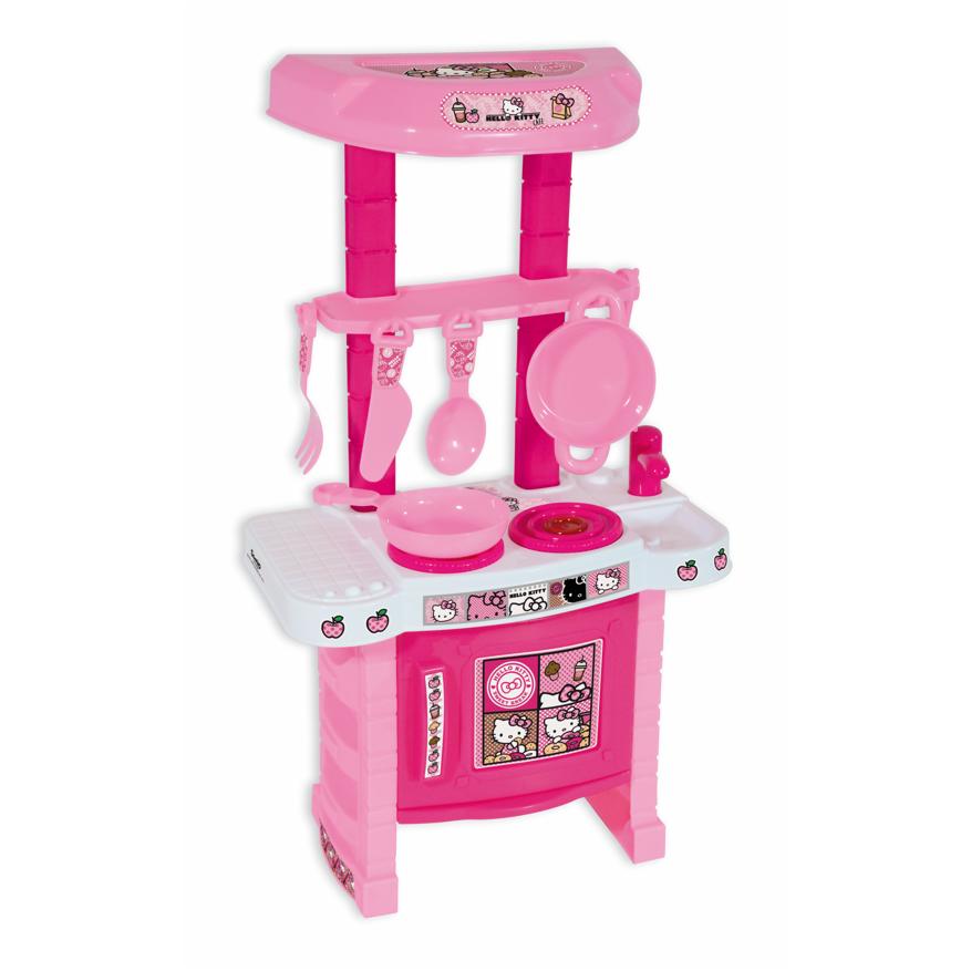 Hello Kitty - Cocina de juguete para niños a partir de 1 año, con horno, fregadero, grifo, encimera, campana y estantes, en plástico rosa (modelo 9373) - 1