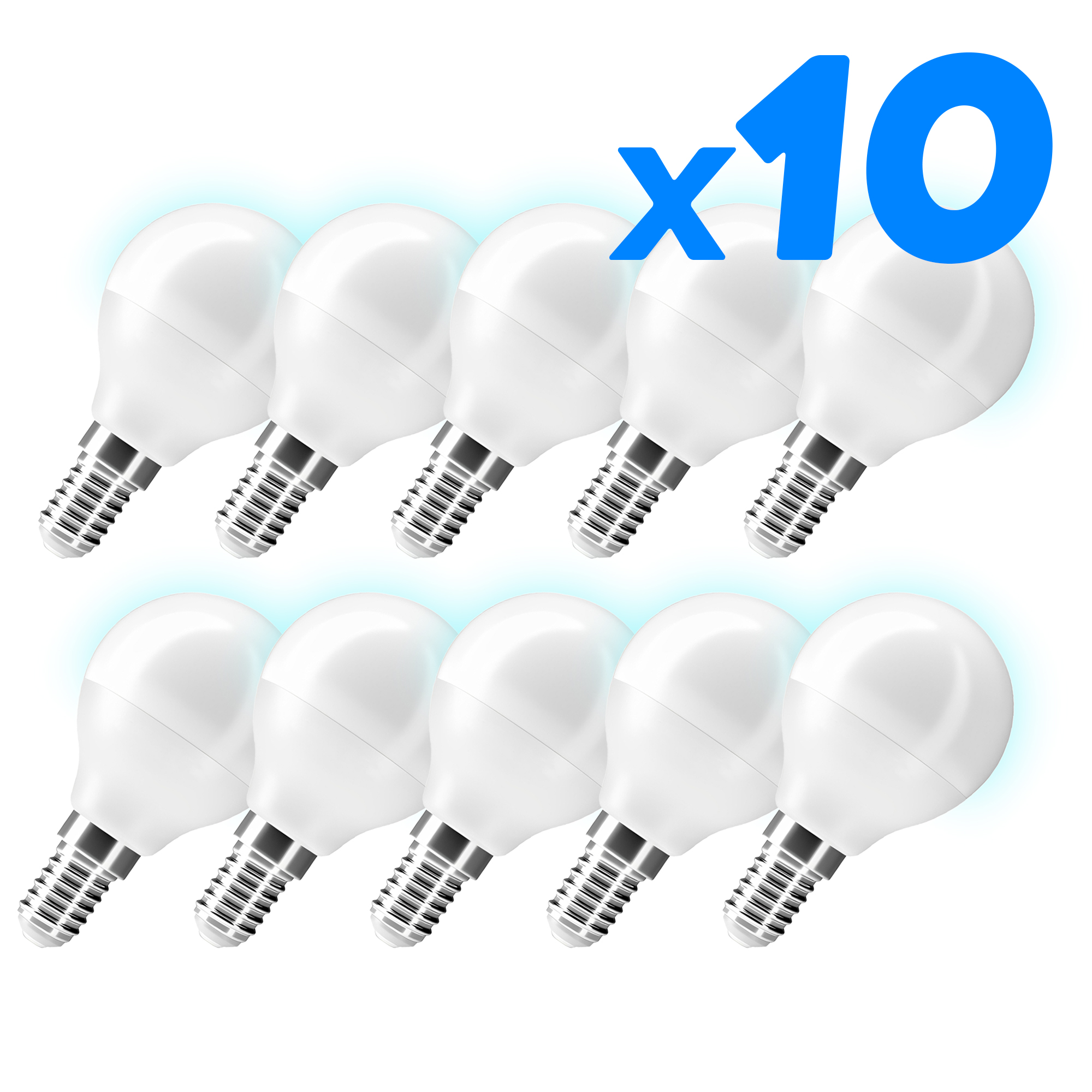 Pack de 10 bombillas led 6W blanco frío 6000K G45 rosca fina E14 | Lámpara no regulable luz fría | Suministros Castro - 1