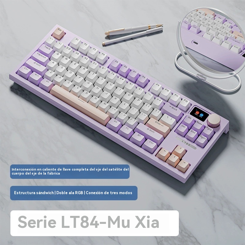 Teclado Mecánico con Instalación de Almohadilla Intercambiable al Calor del 75%, Pantalla TFT, Modo Triple, sin varillas/Cableado 4000mAh RGB LED - 1
