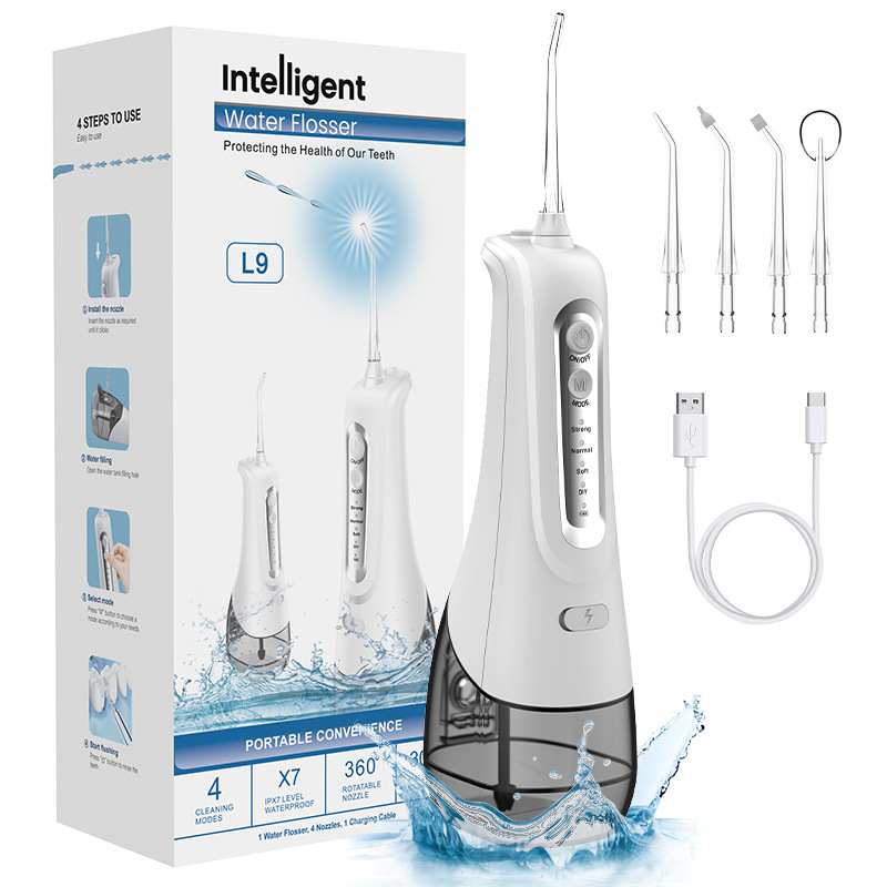 Hilo dental sin cable para la pieza dental, with 4 Modos de enjuague Bucal, 5 cabecales intercambiables, limpador dental portátil recargable with Protección IPX7 contra el agua, ideal para Uso doméstico y Viajes. - 1