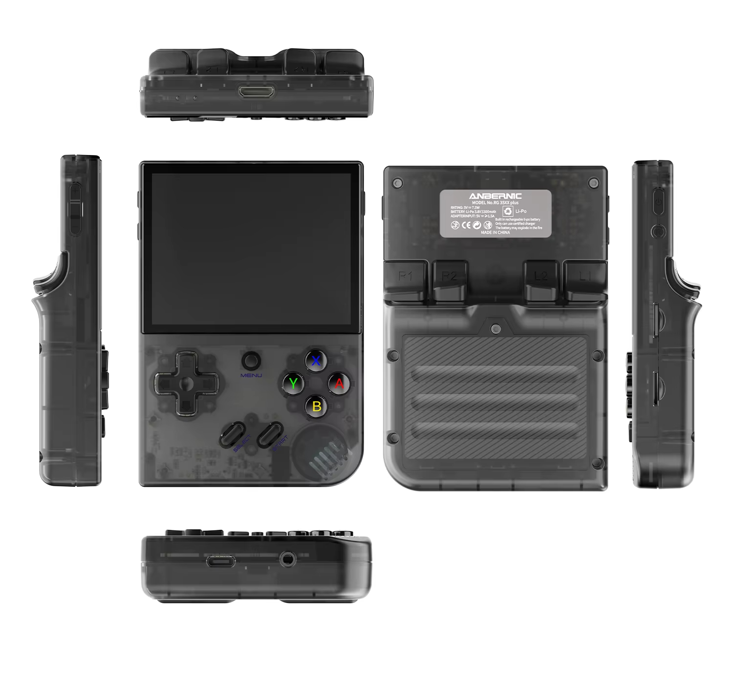 Consola de videojuegos Retro ANBERNIC RG35XX Plus Negro Transparente - Consola Portátil MAME - Pantalla IPS de 3.5, Resolución 640x480" - 64GB MicroSD - Salida TV HDMI - Ampliable hasta 512GB - Sonido HD - Batería 3300mAh - Español e inglés - 1
