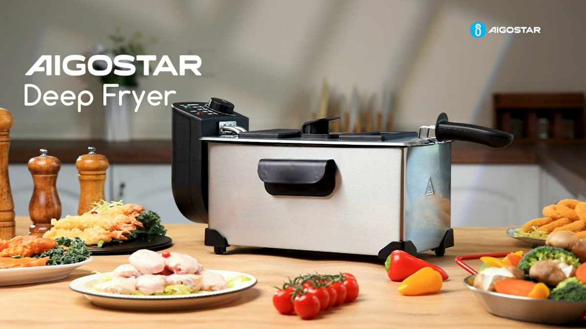 AIGOSTAR Freidora de 3 Litros, Tapa con Ventana de Visualización. Recipiente Totalmente Extraíble Para Vaciado de Aceite (2200 W) - 1