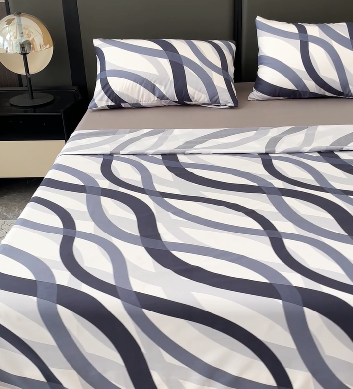 Juego de sábanas 4 piezas cama 135cm/150cm/180cm Estampado simple de olas - 1