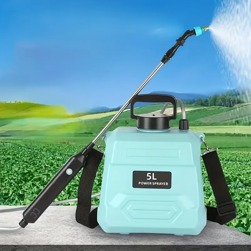 Pulverizador Eléctrico recargable USB de 5L con Boquilla ajustable para Jardín-Regadera Eléctrica portátil con latería de litio, 1800mAh, plástico Azul - 1