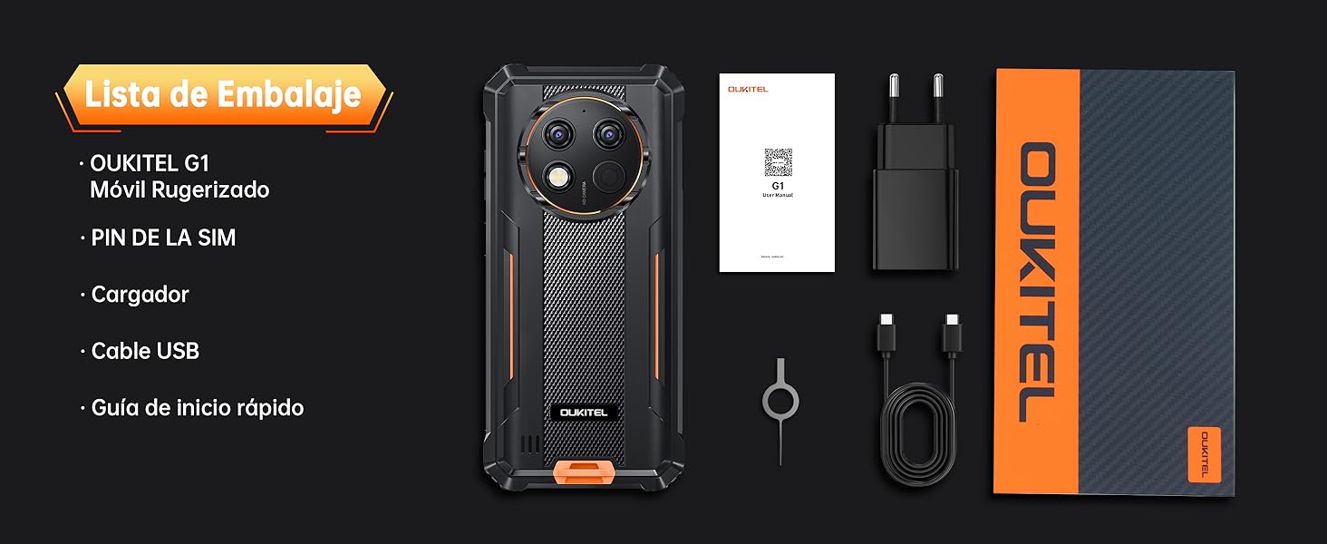 OUKITEL G1 Móvil Rugerizado Android 14-24GB+256GB 6.52'' HD+ Movil Irrompible, Batería 10600mAh 48MP Smartphone Dual 4G SIM - 1