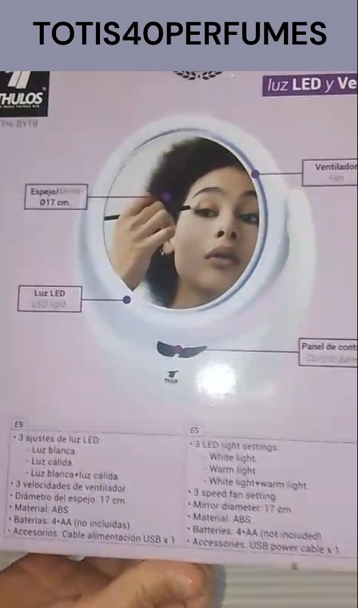 Espejo de Maquillaje THULOS TH-BY19 con Luz LED y Ventilador - El Compañero Perfecto para tu Rutina de Maquillaje y Cuidado Personal - 1