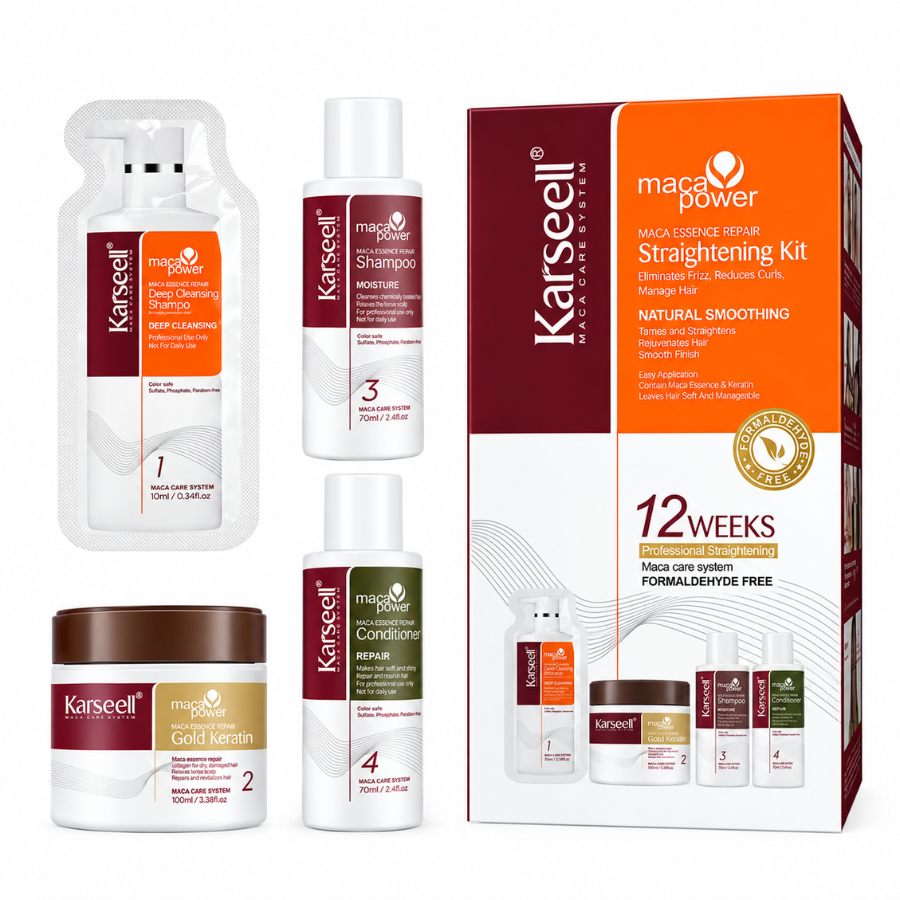 KARSEELL  Kit Alisado Capilar Profesional en Casa Queratina Aceite de Argán Hasta 12 Semanas Control de Encrespamiento Hidratación Nutrición Brillo Suavidad Cabello Rizado Ondulado Afro Sin Formol - 1