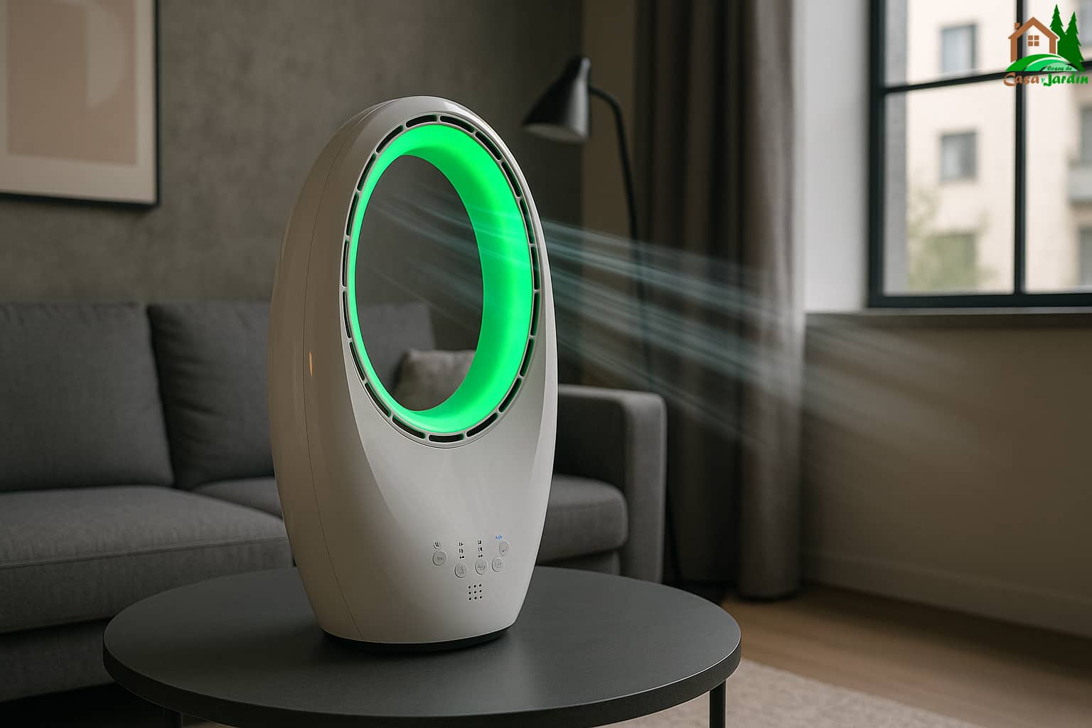 Ventilador Sin Aspas Mixury, Silencioso, Oscilación, 60W, Control táctil y remoto, 3 velocidades, Temporizador y 4 luces LED - 1