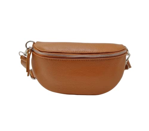 Rinoneras Mujer, Bolso de cuero para Mujer, Bolso de Mujer elegant, riñonera con Correa para el hombro, cinturón ajustable, Cuero genuino Made in Italy, Modelo EASY (S Cuoio) - 1