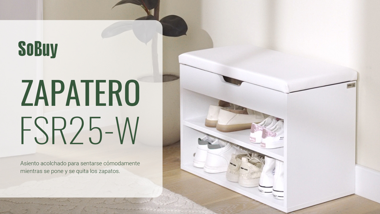 SoBuy Armario Zapatero Taburete Puff Caja Banco Estantería para Zapatos Chifonier Blanco FSR25-W ES - 1
